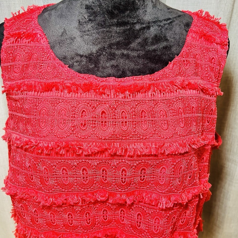 Talbots Coral Orange Sleeveless Crochet Lace Overlay Blouse Size 16 Boho Fringe